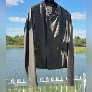 Diesel Gray Leather Distressed Slim Fit Jacket